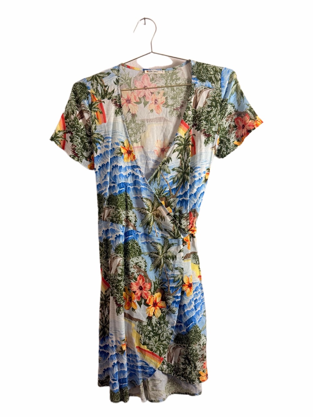 Marine Layer Frances Hawaiian Print Wrap Dress Size S - Picture 2 of 5